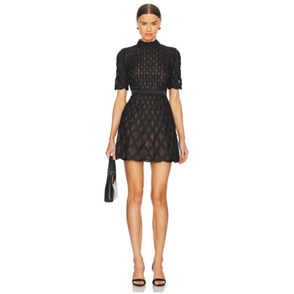 Jonathan Simkhai Costina Textured Crepe Fit and Flare Black Dress Architectural - Picture 5 of 16